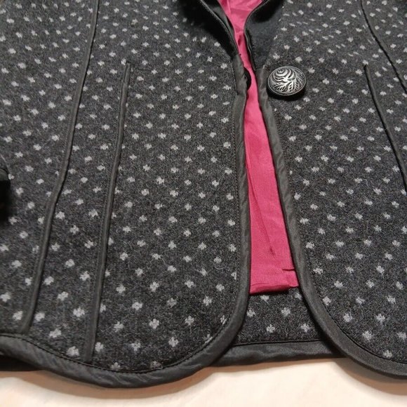 Icelandic design Wool Cardigan MEDIUM Gray Sweater Silk Neck Polka-dot jacket - Picture 11 of 16